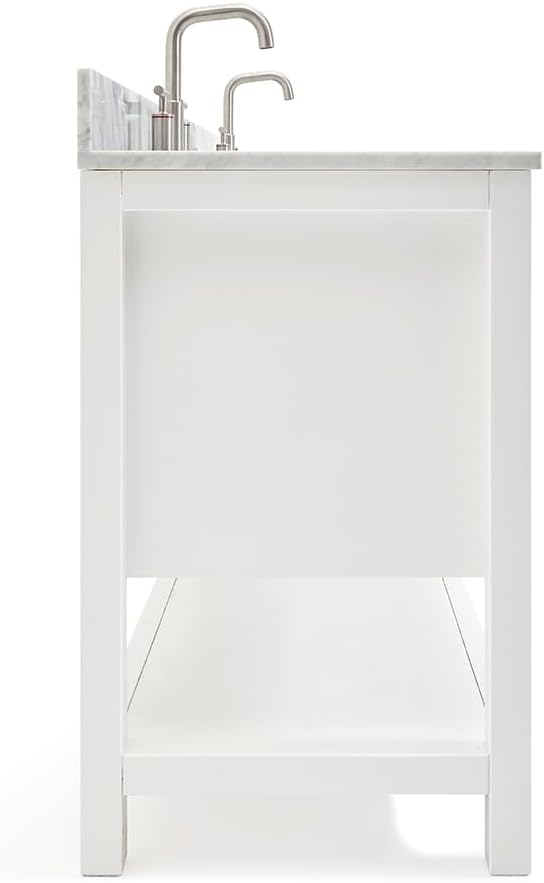 ARIEL Magnolia 72-inch Bathroom Vanity with Sink,Solid Wood, 0.75-inch Italian Carrara Marble Countertop, Double Rectangular Porcelain Sink, 4 Soft Closing Doors, 3 Dovetail Drawers, White