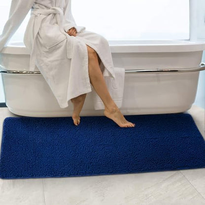 Secura Bathroom Rugs 47x28, Ultra Soft Chenille Bath Mat, Super Absorbent & Quick Dry Bathroom Mat, Non Slip Machine Washable Bath Rugs for Tub, Shower, Home Decor Accessories (Blue)