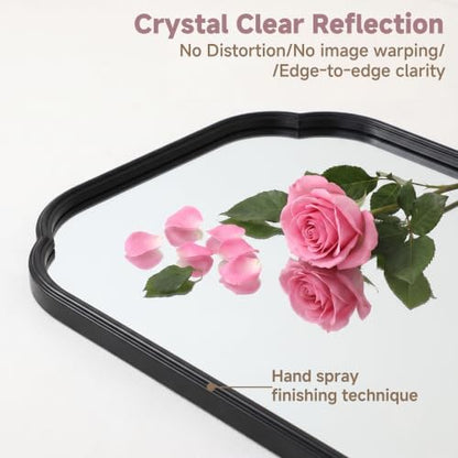 24"x18" Black Scalloped Mirror for Bathroom, Rust-Proof Metal Frame