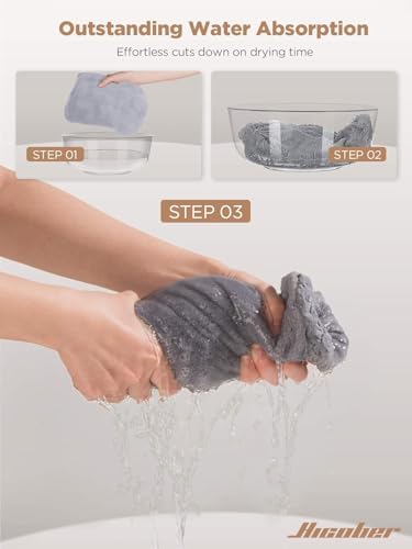 Hicober Microfiber Hair Towel Wrap for Women,Quick Dry, Pink Grey, 2-Pack