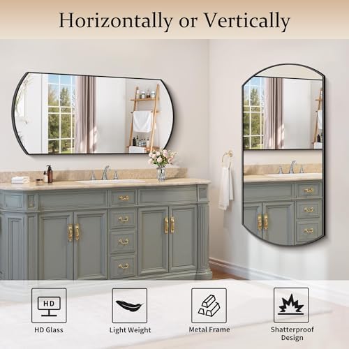 COFENY Bathroom Mirror, 24x48 Inch Black Oval Wall Mounted Mirror with Thin Metal Frame, Modern Bathroom Vanity Mirrors for Over Sink, Entryway, Living Room, Bedroom