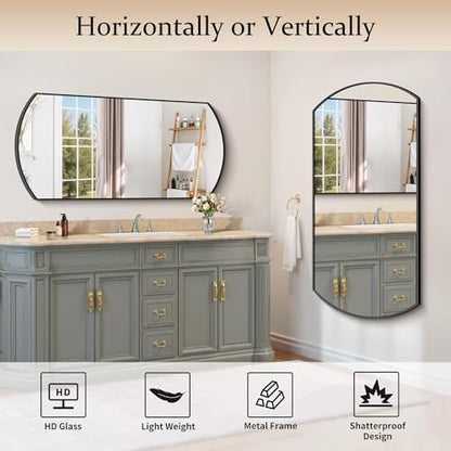 COFENY Bathroom Mirror, 24x48 Inch Black Oval Wall Mounted Mirror with Thin Metal Frame, Modern Bathroom Vanity Mirrors for Over Sink, Entryway, Living Room, Bedroom