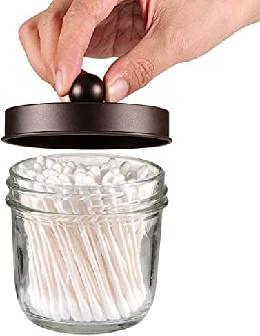 Amolliar Mason Jar Bathroom Accessories Set(4 Pack) -Bronze-Lotion Soap Dispenser&Qtip Holder Set&Toothbrush Holder-Rustic Farmhouse Decor Apothecary Jar Bathroom Countertop,Vanity Organize (Bronze)