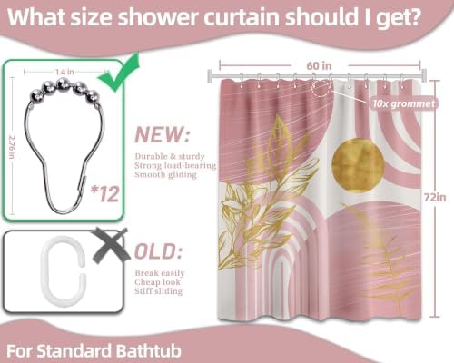 Light Pink and Gold Shower Curtain, 60X72 in, Mid Century Modern Girls