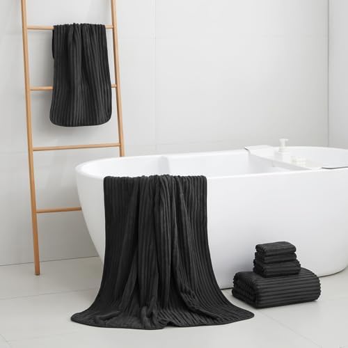 6 Piece Bath Towel Set, 40"x80" Oversized Bath Sheets, Black