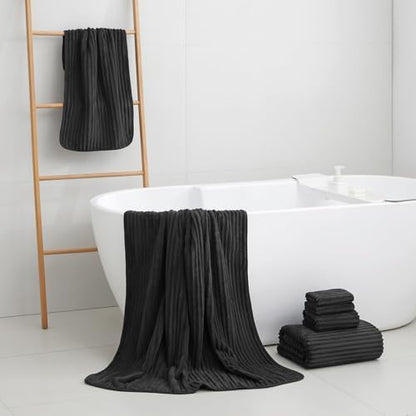 6 Piece Bath Towel Set, 40"x80" Oversized Bath Sheets, Black