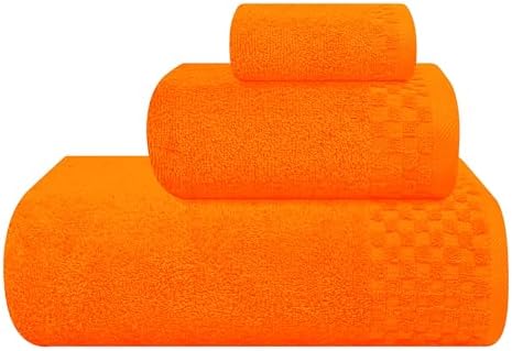 MyOwn Ultra Soft 3 Pack Cotton Towel Set, Contains a Bath Towels 28x55 inch, a Hand Towels 16x24 inch & a Wash Coths 12x12 inch, Ideal Everyday use, Compact & Lightweight - Orange