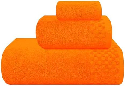 MyOwn Ultra Soft 3 Pack Cotton Towel Set, Contains a Bath Towels 28x55 inch, a Hand Towels 16x24 inch & a Wash Coths 12x12 inch, Ideal Everyday use, Compact & Lightweight - Orange