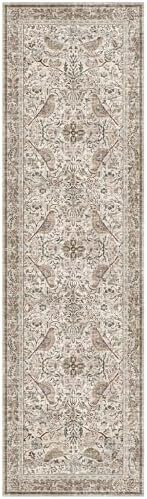 Hazo Haus Boho 2x7 Long Bathroom Runner Rug - Vintage Moss Floral Runner Rug for Kitchen Floor, Hallway, Laundry Room, Bedroom, Entrance, Washable Non Slip Low Pile