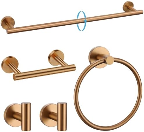 TURS Brushed Rose Gold 5 Piece Bathroom Hardware Set, SUS304 Stainless Steel Bath Towel Bar Set, Round Bathroom Accessories Kit Wall Mounted 23.6 Inch