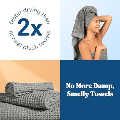 ONSEN Supima® Waffle Hand Towels, Quick Dry Lint Free 100% USA Cotton, Lightweight Absorbent Hand Towel Set, 16x30 in (Cinder Grey, Hand Towel 2-Pack)