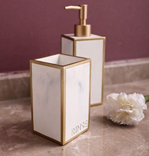 Hymmah Bathroom Accessories Set,Toothbrush Holder,Farmhouse Bathroom Decor,4 Pcs Resin Gift Set Apartment Necessities, Contain Toothbrush Cup,Soap Dispenser,Soap Dish,Tumbler