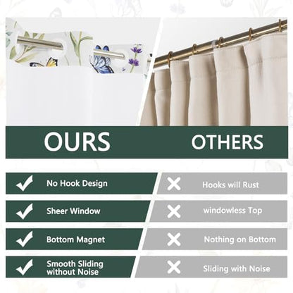 No Hook Flowers Shower Curtain with Snap-in Liner, 71x74 Inch