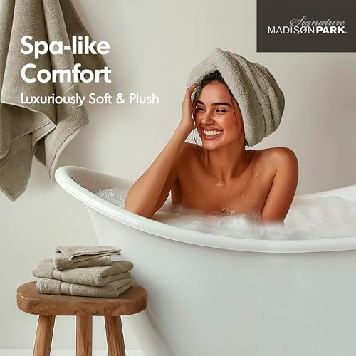 Madison Park 800GSM 100% Cotton Bathroom Bath Towel Set of 8, Beige