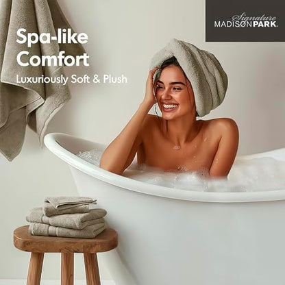 Madison Park 800GSM 100% Cotton Bathroom Bath Towel Set of 8, Beige
