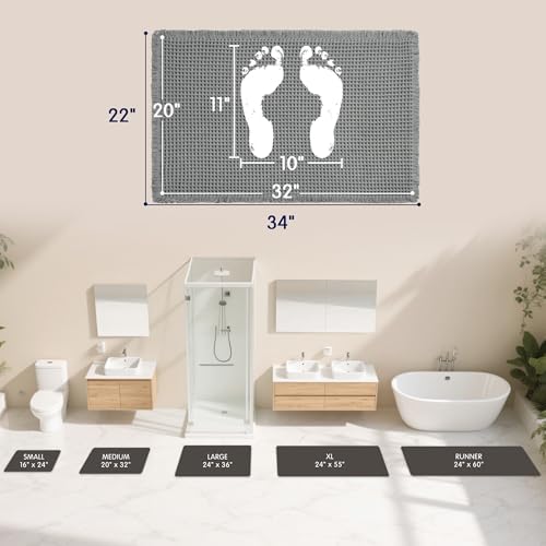 SUBRTEX Waffle Braided Bath Mat, 20" x 32" Soft Waffle Bath Rugs, Absorbent Non Slip Bathrooom Mats, Machine Washable Area Rug for Bathroom, Quick Dry, Gray