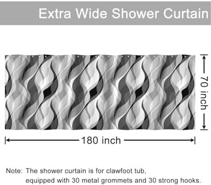 Grey Striped Clawfoot Tub Shower Curtain 180x70 inch 30 Hooks