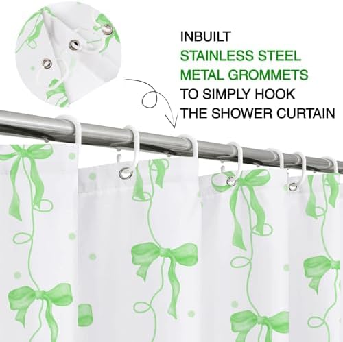 Bow Shower Curtain for Bathroom, Teen Girls Theme, Green, 72x72 Inches