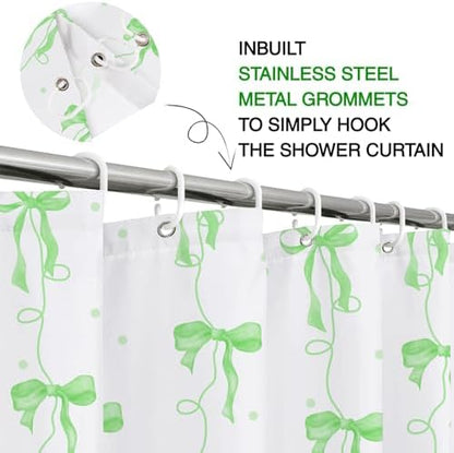 Bow Shower Curtain for Bathroom, Teen Girls Theme, Green, 72x72 Inches