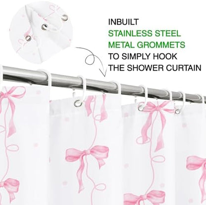 Pink Bow Shower Curtain for Bathroom Decor, Teen Girls Theme, 72x72In
