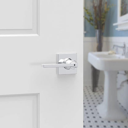 Kwikset Casey Interior Privacy Door Handle with Lock, Door Lever for Bathroom and Bedroom, Polished Chrome Reversible Keyless Turn Lock (Pack of 6)