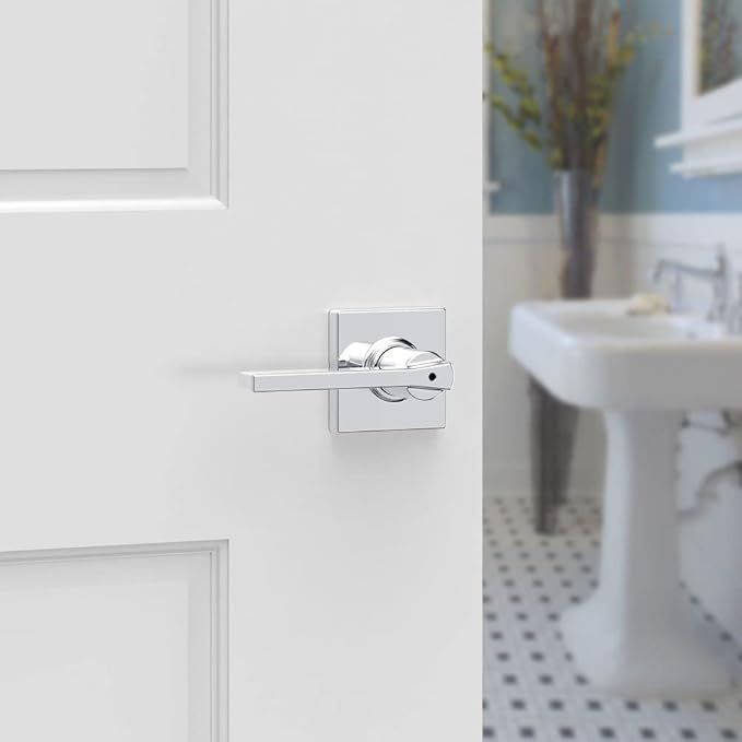 Kwikset Casey Interior Privacy Door Handle with Lock, Door Lever for Bathroom and Bedroom, Polished Chrome Reversible Keyless Turn Lock (Pack of 2)