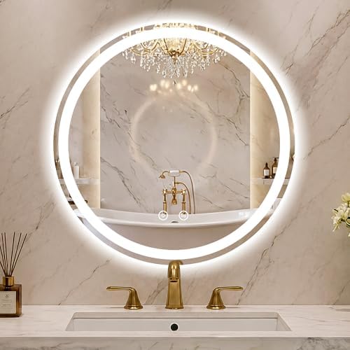 Round LED Bathroom Mirror with Lights, 30 Inch Circle Lighted Vanity Mirror