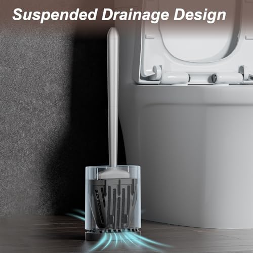 Sellemer Silicone Toilet Brush, Ventilation Slots Base Holder 1 Pack Silver