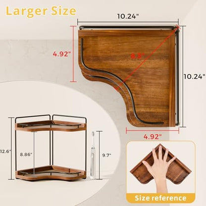 2-Tier Corner Bathroom Counter Organizer, Larger, Acacia Wood
