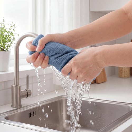 HunnmingRe 4 Pack Boho Hand Towel for Kitchen, Dusty Blue
