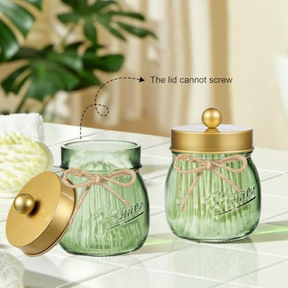 Amolliar Green Glass Bathroom Accessories Set, 4Pcs Mason Jar Bathroom Set