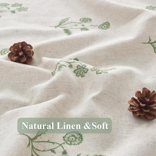ORTIGIA Linen Shower Curtain Farmhouse Vintage Green Floral Cottage Core Shower Curtains Boho Rustic Block Print Decor for Bathroom 72 W x 72 L