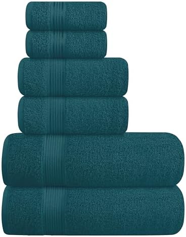 Belizzi Home Ultra Soft 6 Pack Cotton Towel Set, Contains 2 Bath Towels 28x55 inch, 2 Hand Towels 16x24 inch & 2 Wash Coths 12x12 inch, Ideal Everyday use, Compact & Lightweight - Teal
