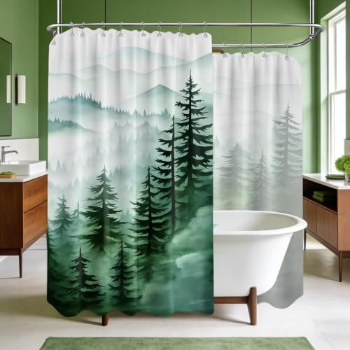 Dark Green and White Extra Wide Shower Curtain, 108X72 in for Clawfoot Tub