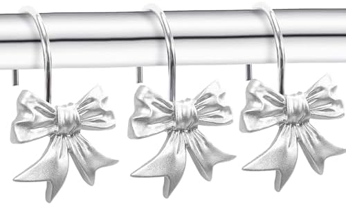 CHICTIE Decorative Shower Curtain Hooks, Bow Knot Shower Curtain Rings Hooks for Bathroom Baby Kids Room Rustproof Shower Hooks (Silver)