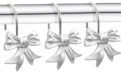 CHICTIE Decorative Shower Curtain Hooks, Bow Knot Shower Curtain Rings Hooks for Bathroom Baby Kids Room Rustproof Shower Hooks (Silver)