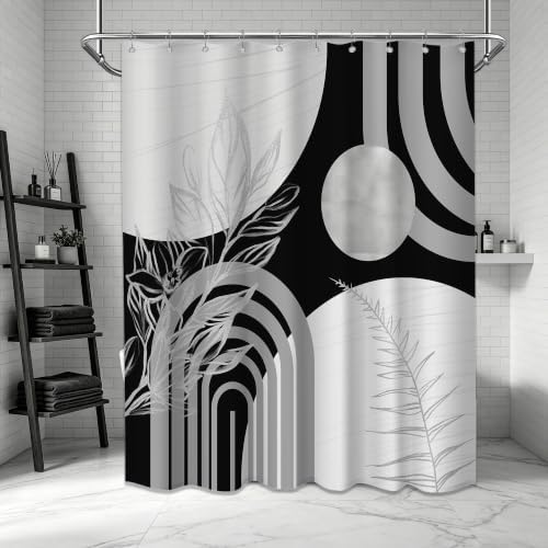 Grey and White Shower Curtain, 60X72 in, Mid Century Modern Black Gray