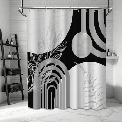 Grey and White Shower Curtain, 60X72 in, Mid Century Modern Black Gray