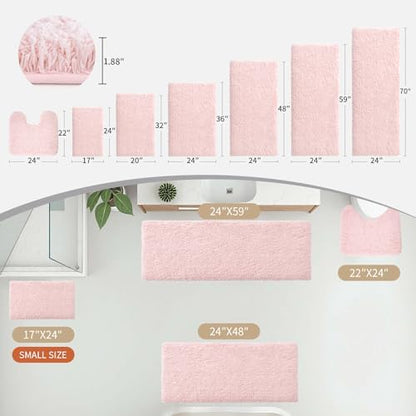 Disolla Bathroom Runner Rug 24x70 Non Slip Fluffy Long Bath Mat for Bathroom Floor Washable Plush Luxury Bath Rug for Tub Absorbent Shower Sink Mat Bedside Rug, Sakura Pink