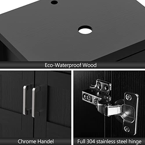 YOURLITE Bathroom Vanity with Sink, 24" Black Bathroom Vanity Sink Combo with Black White Ceramic Basin Faucet & Pop Up Drain Set