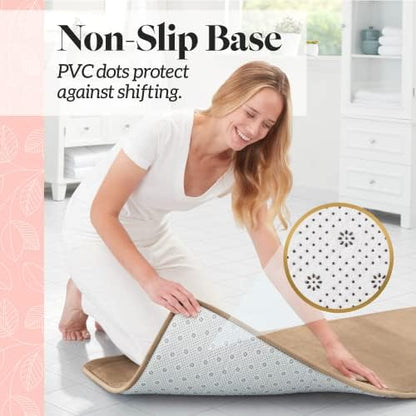 Memory Foam Bath Mat Non Slip Absorbent Super Cozy Velvet Bathroom Rug Carpet (22 inches X 36 inches, Beige)