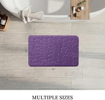 YIHOUSE Memory Foam Bath Mat Cobblestone Bathroom Rugs Super Water Absorbent Bath Mats for Bathroom Machine Washable Bath Rugs(20 x 32,Eggplant)