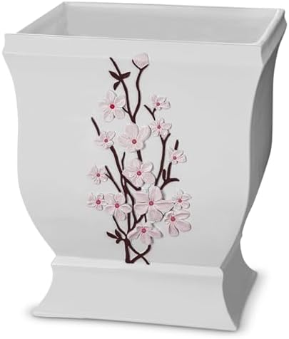 Creative Scents Vanda White Trash Can 1.48 Gal / 5.6L - Decorative Designed Wastebasket - Durable Small Bathroom Trash Can - Waste Basket for Bathroom, Powder Room, Bedroom Or Living Room Decor