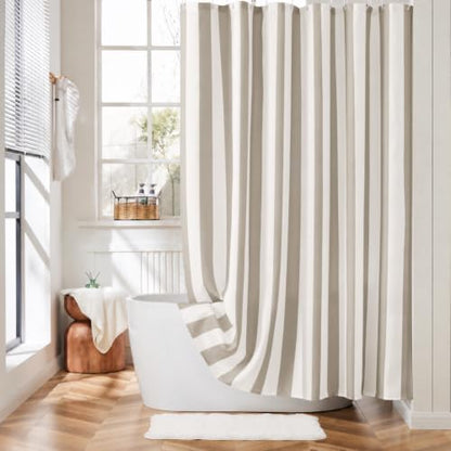 Ohocut Vertical Striped Shower Curtain, Cute Retro Vintage Khaki Beige Stripe Bathroom Shower Curtain, Waterproof Polyester Fabric Modern Bath Curtain for Bathroom 72x72 Inches
