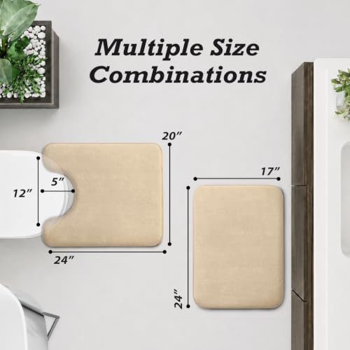 HUXMEYSON Bathroom Rugs Sets 2 Piece, Non-Slip & Quick Dry Bath Mat Set, Ultra Soft Velvet Bath Rugs for Bathroom, Toilet and Shower Floor, Light Coffee