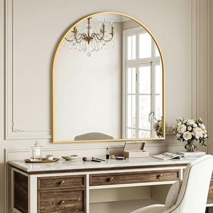 AMOISE Arched Bathroom Mirror for wall, 32"x30" Vanity Mirror, Gold