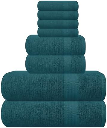 GLAMBURG Ultra Soft 8-Piece Towel Set - 100% Pure Ringspun Cotton, Contains 2 Oversized Bath Towels 27x54, 2 Hand Towels 16x28, 4 Wash Cloths 13x13 - Ideal for Everyday use, Hotel & Spa - Teal