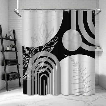 Grey and White Shower Curtain, 72x72 in, Mid Century Modern Black Gray