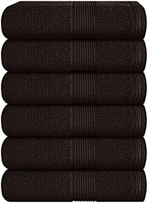 Belizzi Home Ultra Soft 6-Piece Hand Towel Set 16x28-100% Ringspun Cotton - Durable & Highly Absorbent Hand Towels - Ideal for use in Bathroom, Kitchen, Gym, Spa & General Cleaning - Chocolate Brown