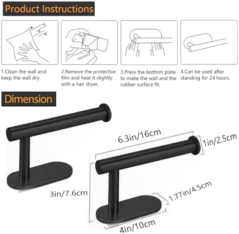 JOPOFI Self Adhesive Toilet Paper Holder - Matte Black（2 Pcs）